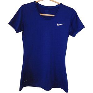 Nike Pro Women Size M Medium Athletic Blue Short Sleeve Shirt Dri-Fit